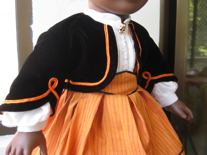 close-up of a zouave jacket for an american girl doll