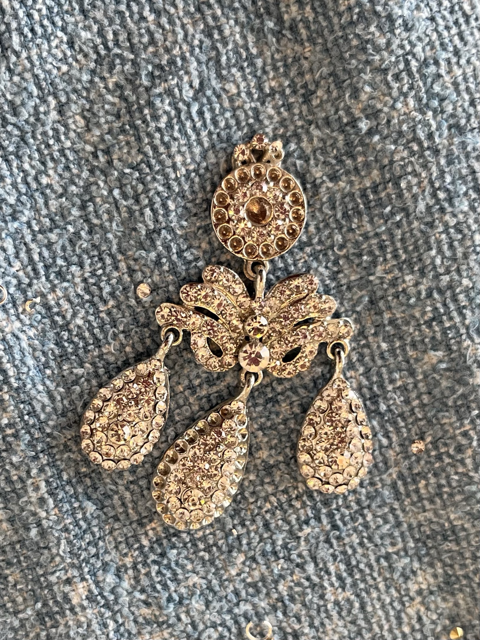 An 18th Century Girandole Earring with half the rhinestones missing